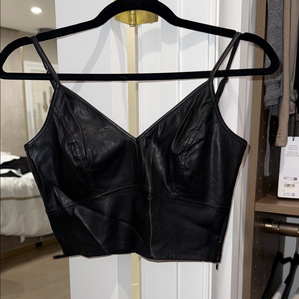Aqua Black Leather Camisole Top